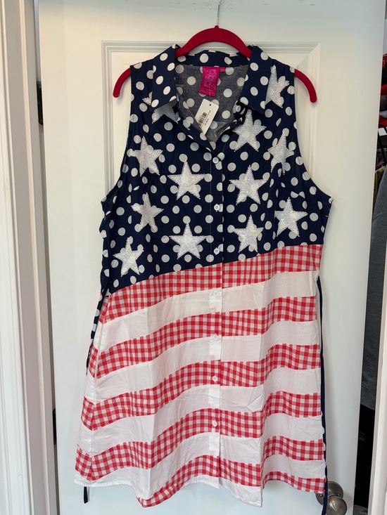 QUEEN OF SPARKLES Dresses & Skirts - QUEEN OF SPARKLES Navy, White & Red Sleeveless Star-Stripe Tank Dress